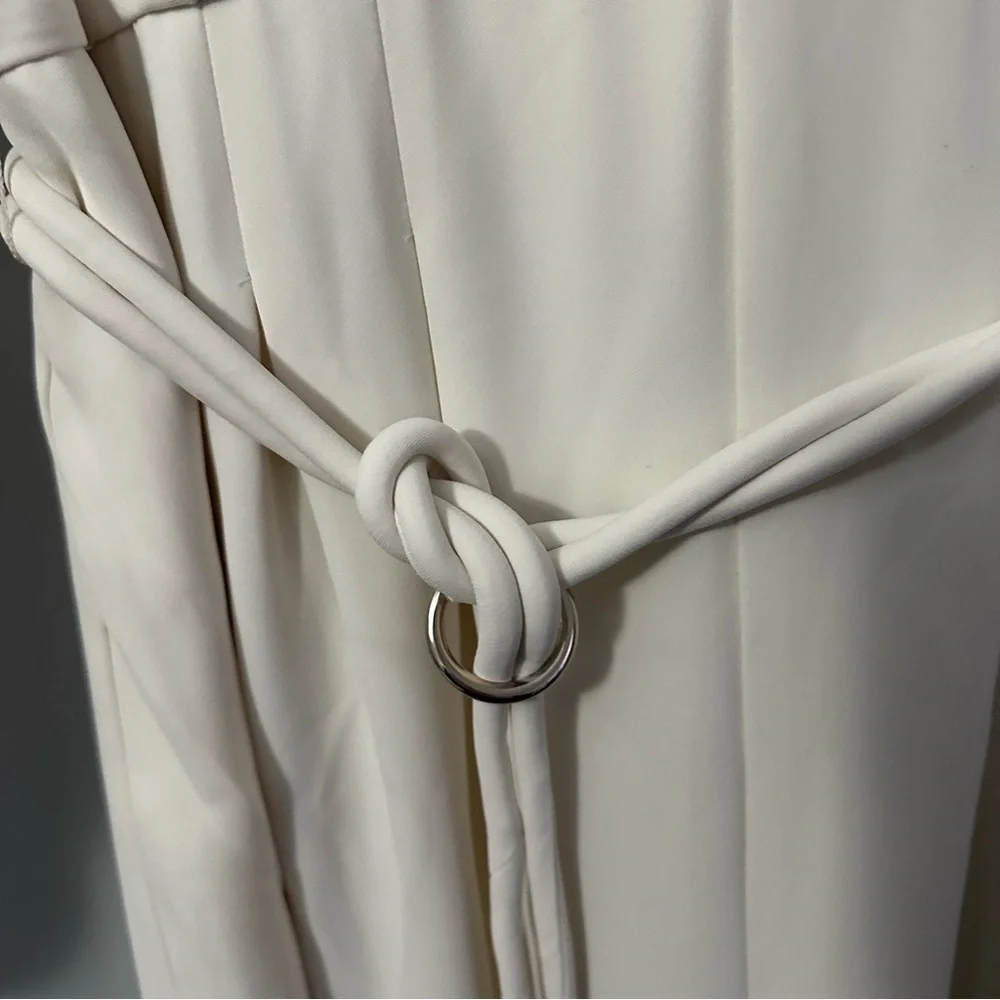 WHBM Long Sleeve Crepe Jumpsuit Ivory Wide-Leg Elegant Quiet Luxury NWT Sz 10 - Picture 8 of 13
